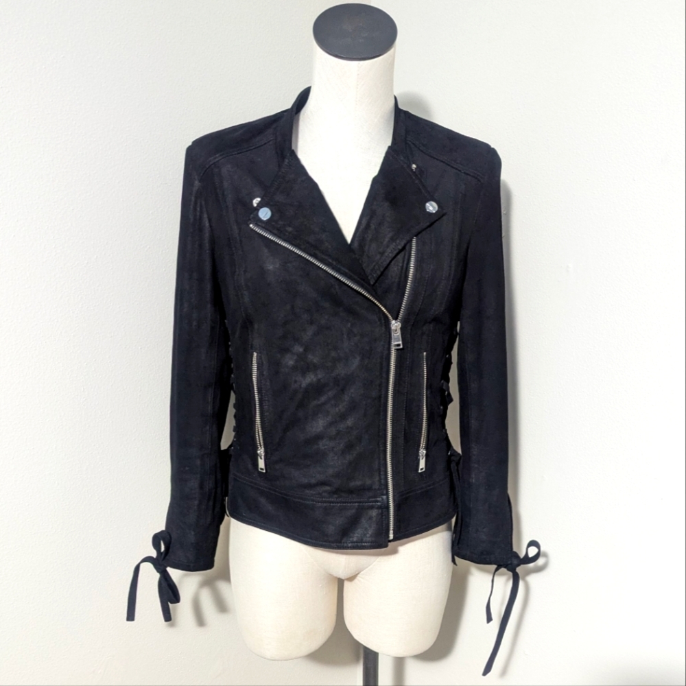 Lamarque Suede Nubuck Leather Moto Biker Lace Up Jacket Small
